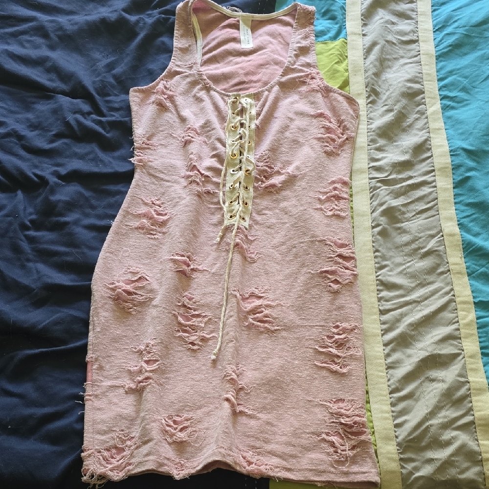 Pink Lace-Up Mini Dress